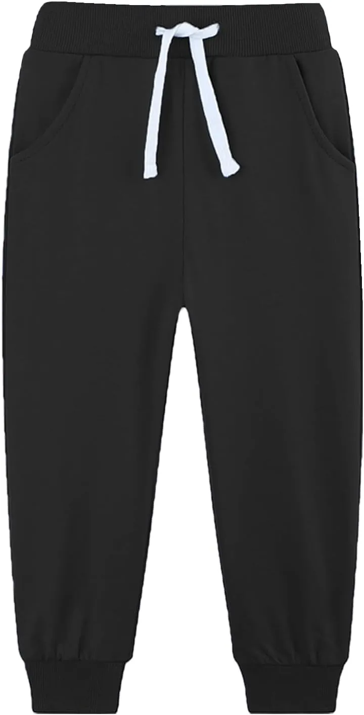 4 Pack Toddler and Kids Boys Sweatpants Joggers Cotton Active Soft Joggers Pants with Functional Drawstring 2-14Y
