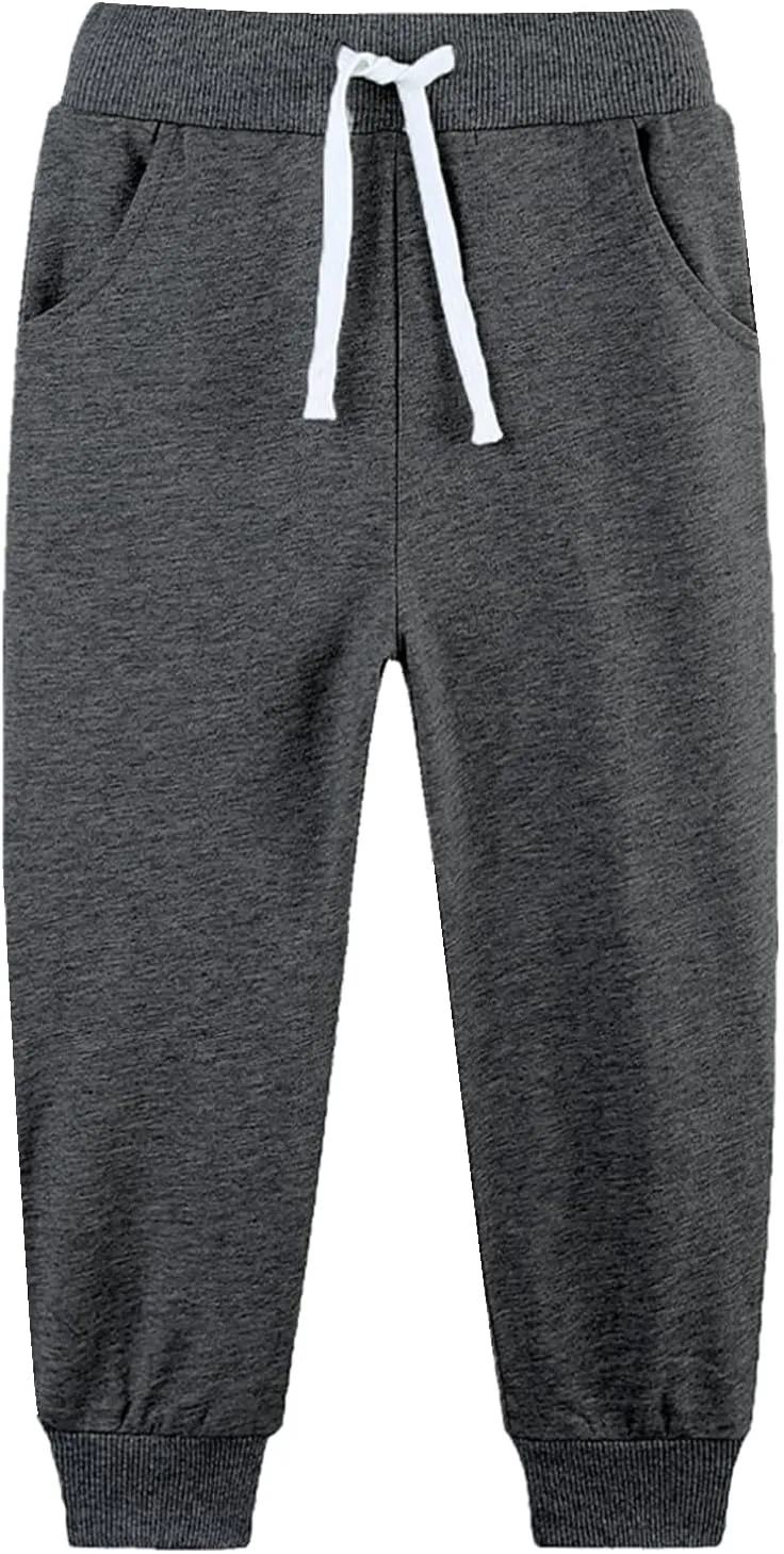 4 Pack Toddler and Kids Boys Sweatpants Joggers Cotton Active Soft Joggers Pants with Functional Drawstring 2-14Y