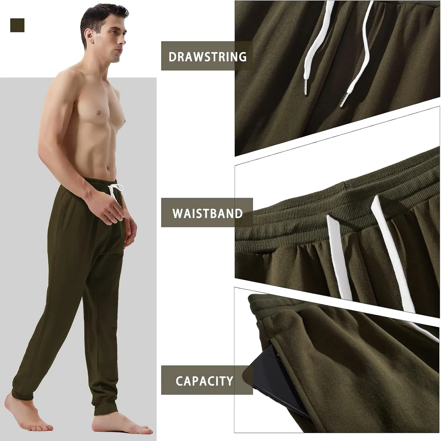 AMY COULEE Men's Casual Joggers Cotton Sweatpants Workout Athletic Pants with Pockets Drawstring Gym Running Pants