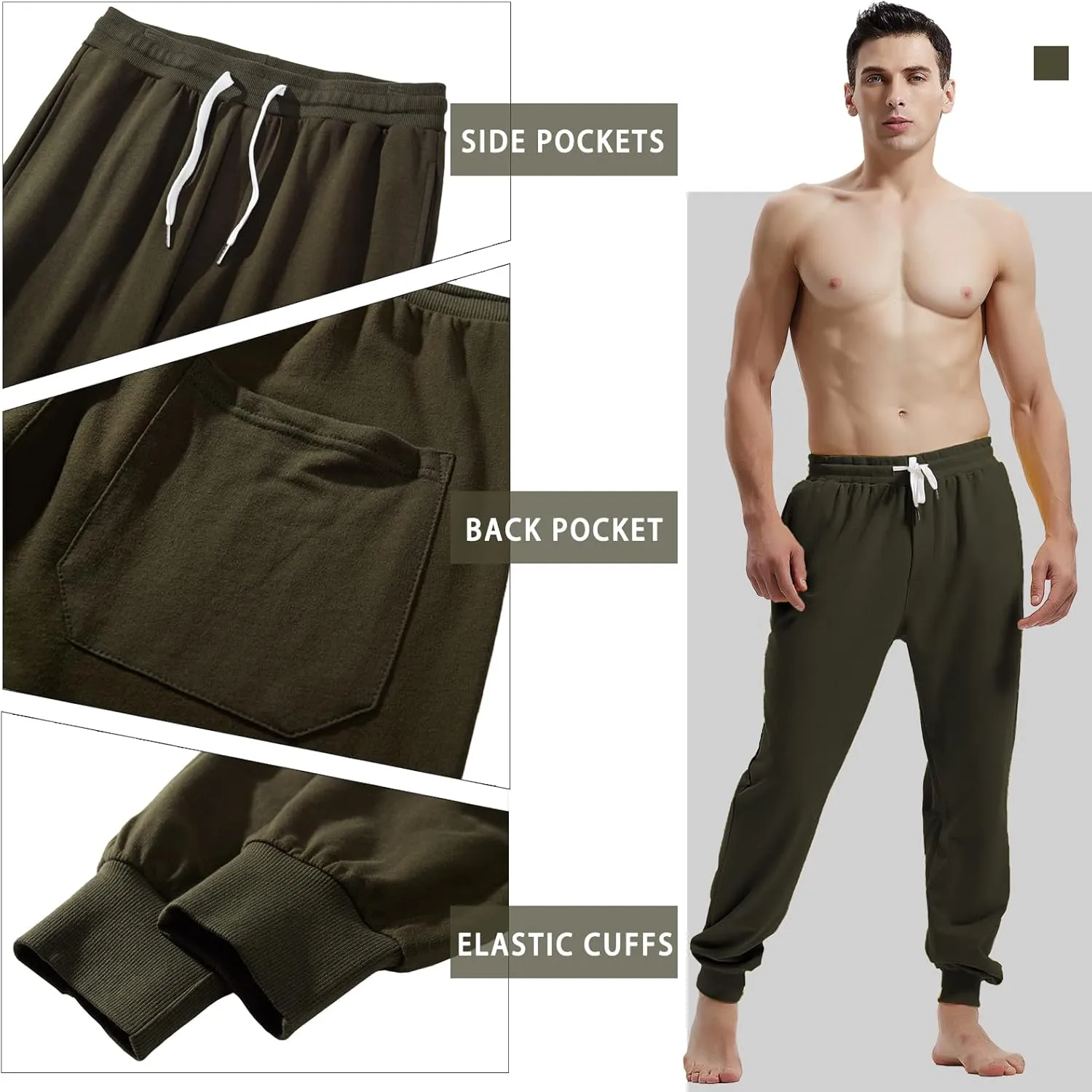 AMY COULEE Men's Casual Joggers Cotton Sweatpants Workout Athletic Pants with Pockets Drawstring Gym Running Pants