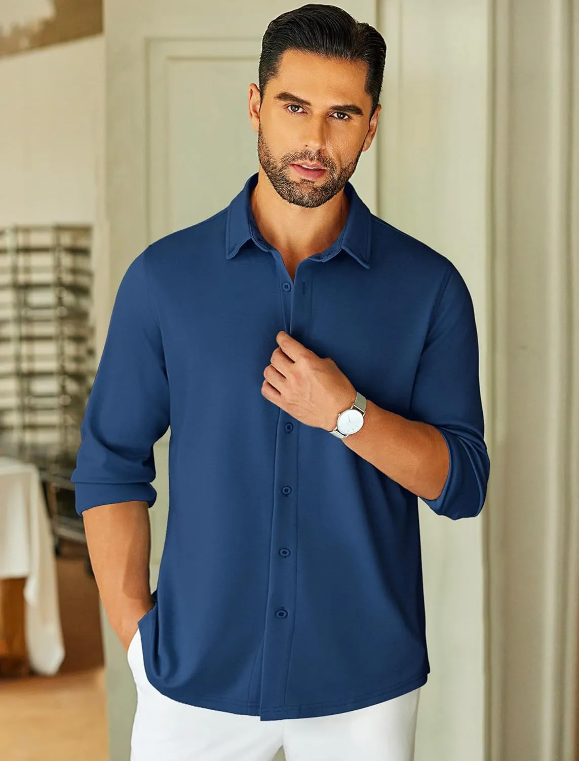 COOFANDY Mens Long Sleeve Wrinkle Free Shirts Stretch Dress Shirts Regular Fit Button Down Shirt