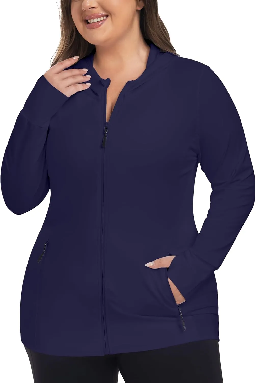 COOTRY Womens Plus Size Workout Jackets Full Zip Up Lightweight Athletic Running Hoodies with Thumb Holes