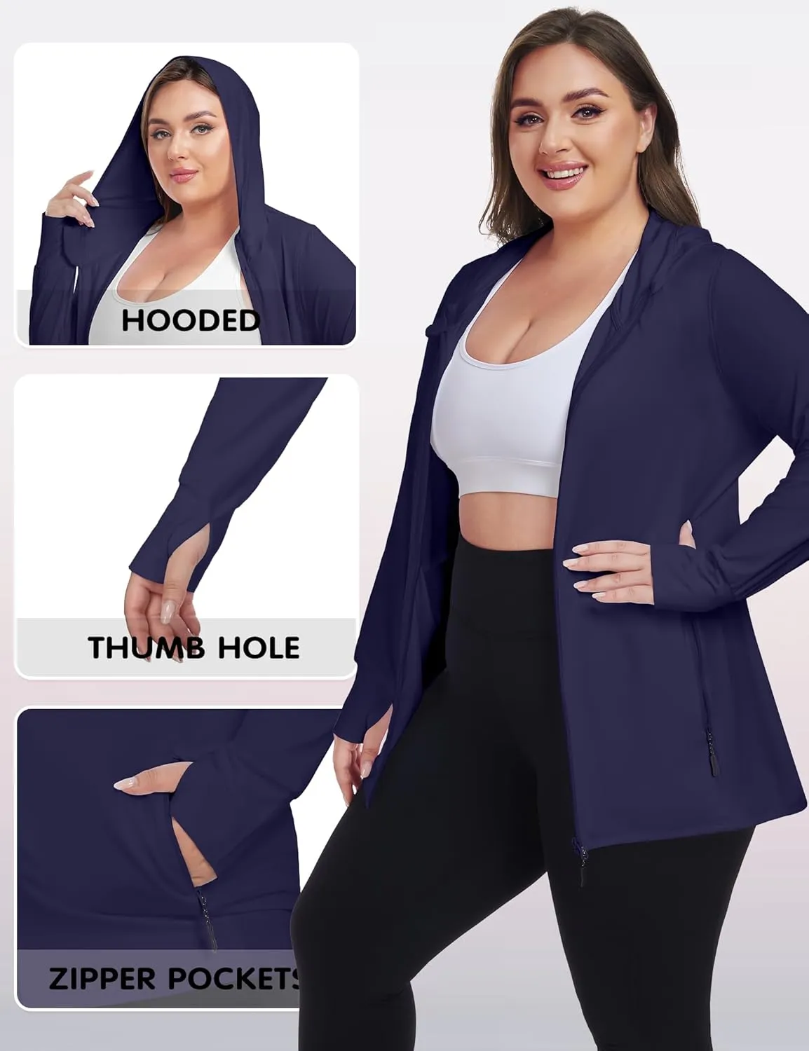 COOTRY Womens Plus Size Workout Jackets Full Zip Up Lightweight Athletic Running Hoodies with Thumb Holes