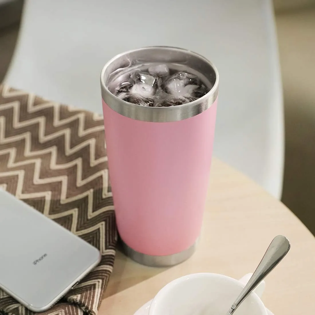 DOMICARE 20oz Stainless Steel Tumbler Bulk with Lid, Double Wall Vacuum Insulated Travel Mug, Powder Coated Coffee Cup, Pink, 1 Pack