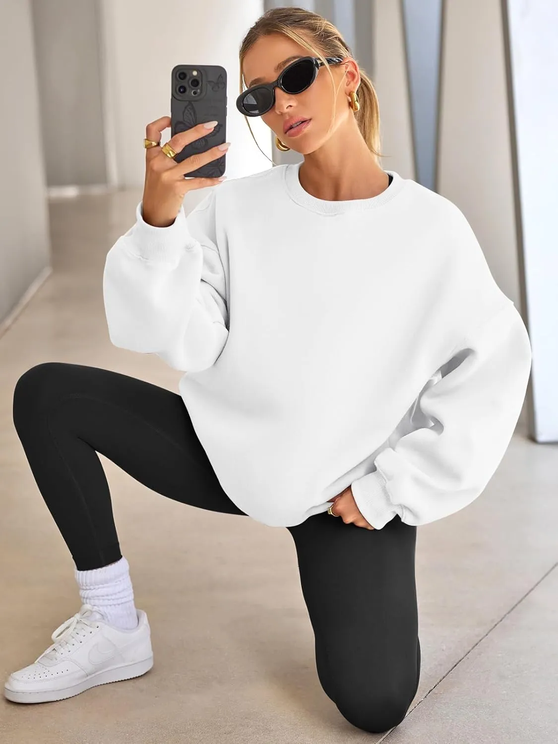 EFAN Womens Oversized Sweatshirts Hoodies Fleece Crewneck Sweaters Casual Tops Comfy Fall Fashion Outfits Winter Clothes 2025