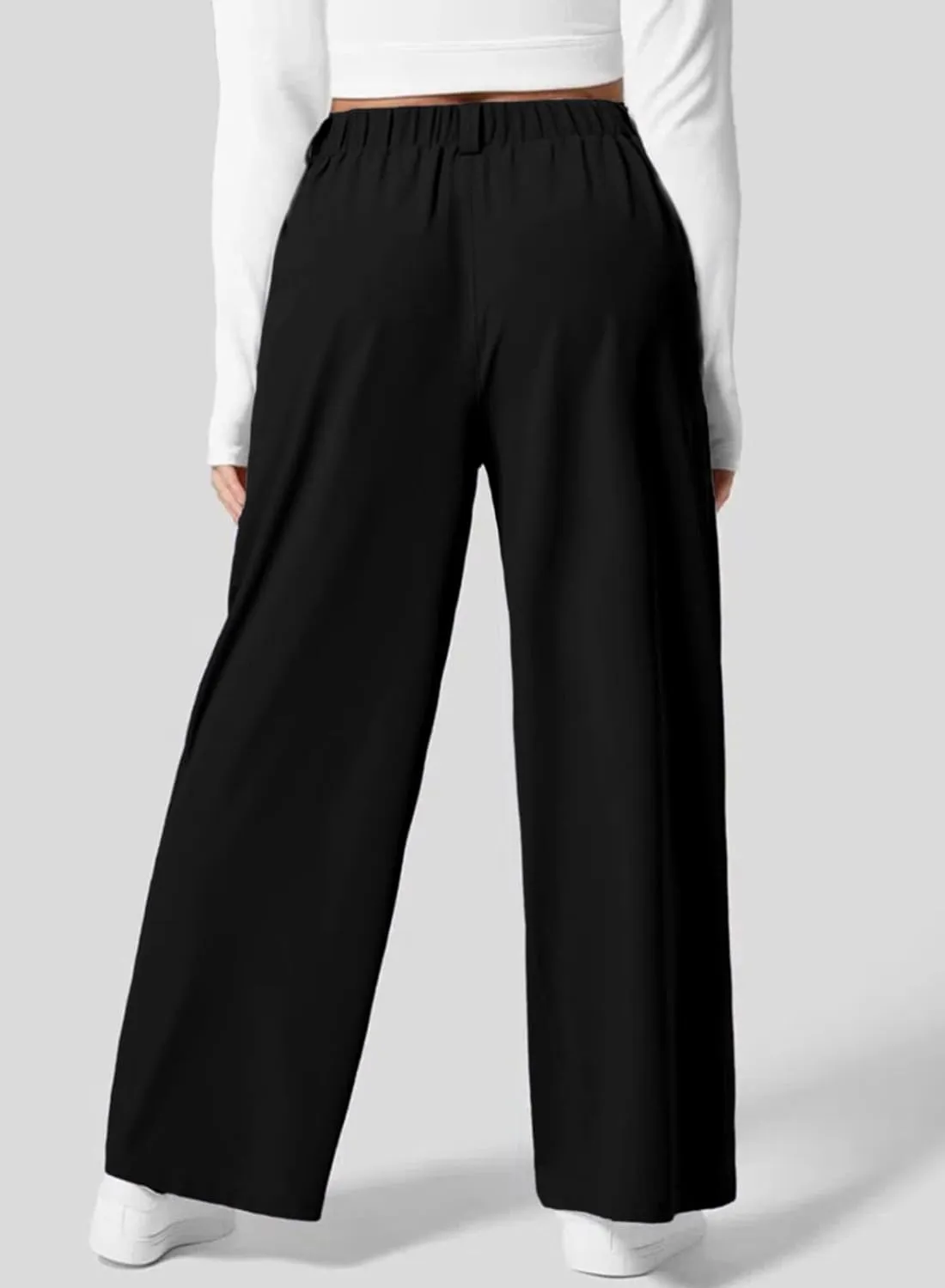 Eytino Womens Plus Size Wide Leg Dress Pants Elastic High Waisted Casual Waffle Palazzo Pants Trousers with Pockets(1X-5X)