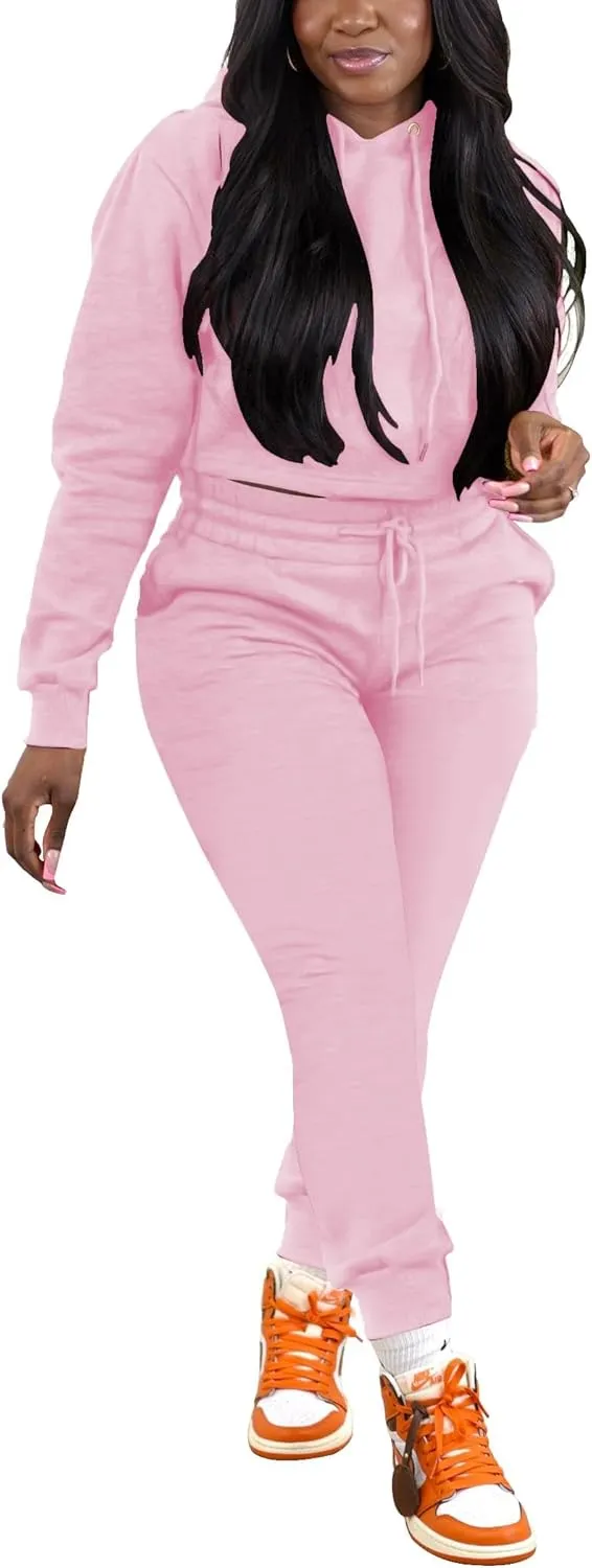 HBQ 2 Piece Outfits For Women Sweatsuits Sets Hooded Tracksuit Long Sleeve Pullover Jogger Sweat Pants Set