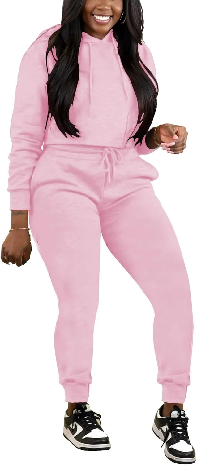 HBQ 2 Piece Outfits For Women Sweatsuits Sets Hooded Tracksuit Long Sleeve Pullover Jogger Sweat Pants Set