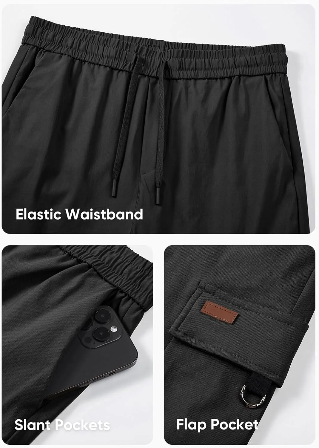 JMIERR Mens Cargo Pants Casual Lightweight Elastic Waist Drawstring Tapered Pant with Pockets