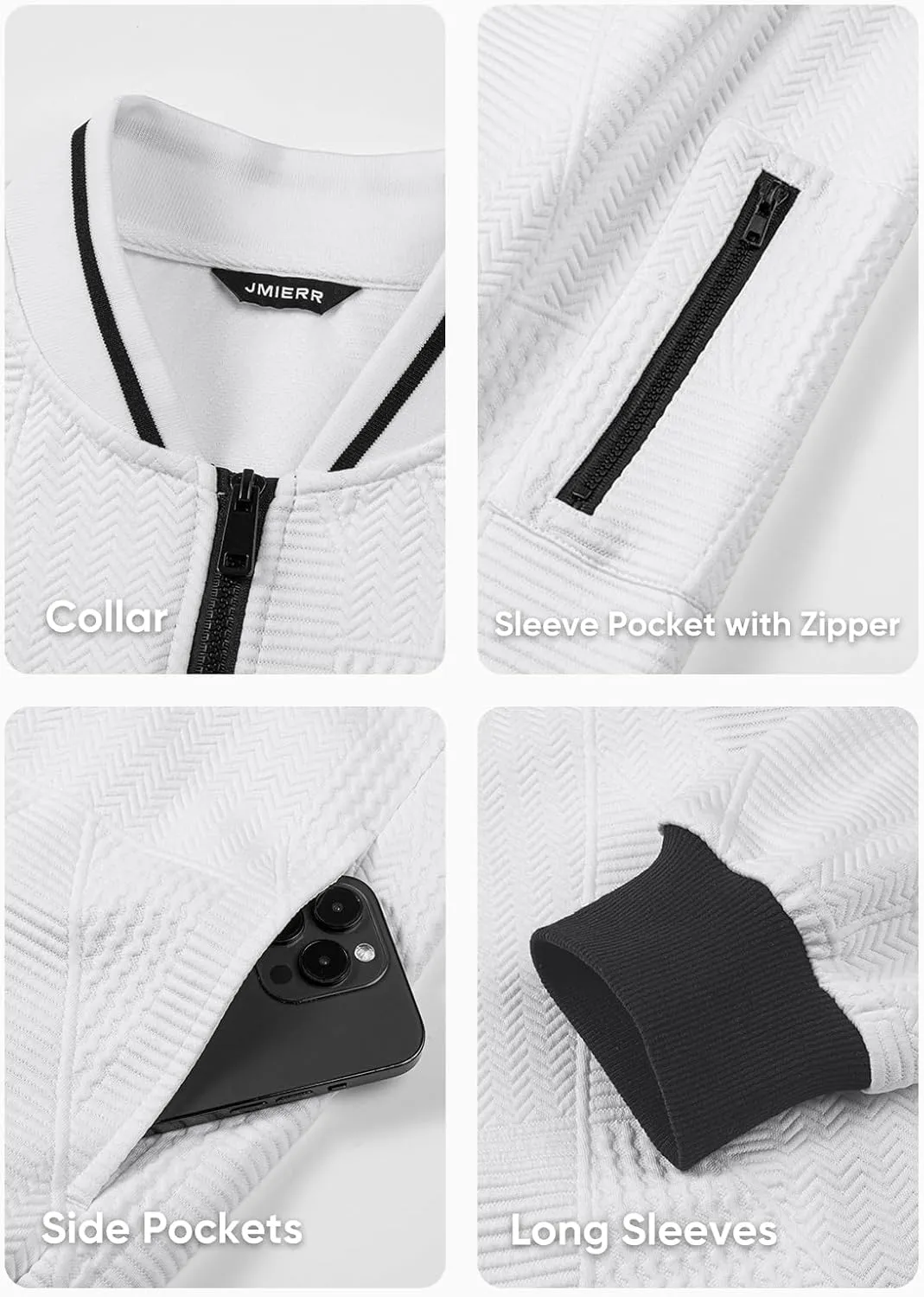 JMIERR Mens Casual Jacquard Bomber Jackets Color-Block Lightweight Varsity Jacket Fashion Zipper Coat with Pockets