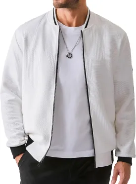JMIERR Mens Casual Jacquard Bomber Jackets Color-Block Lightweight Varsity Jacket Fashion Zipper Coat with Pockets