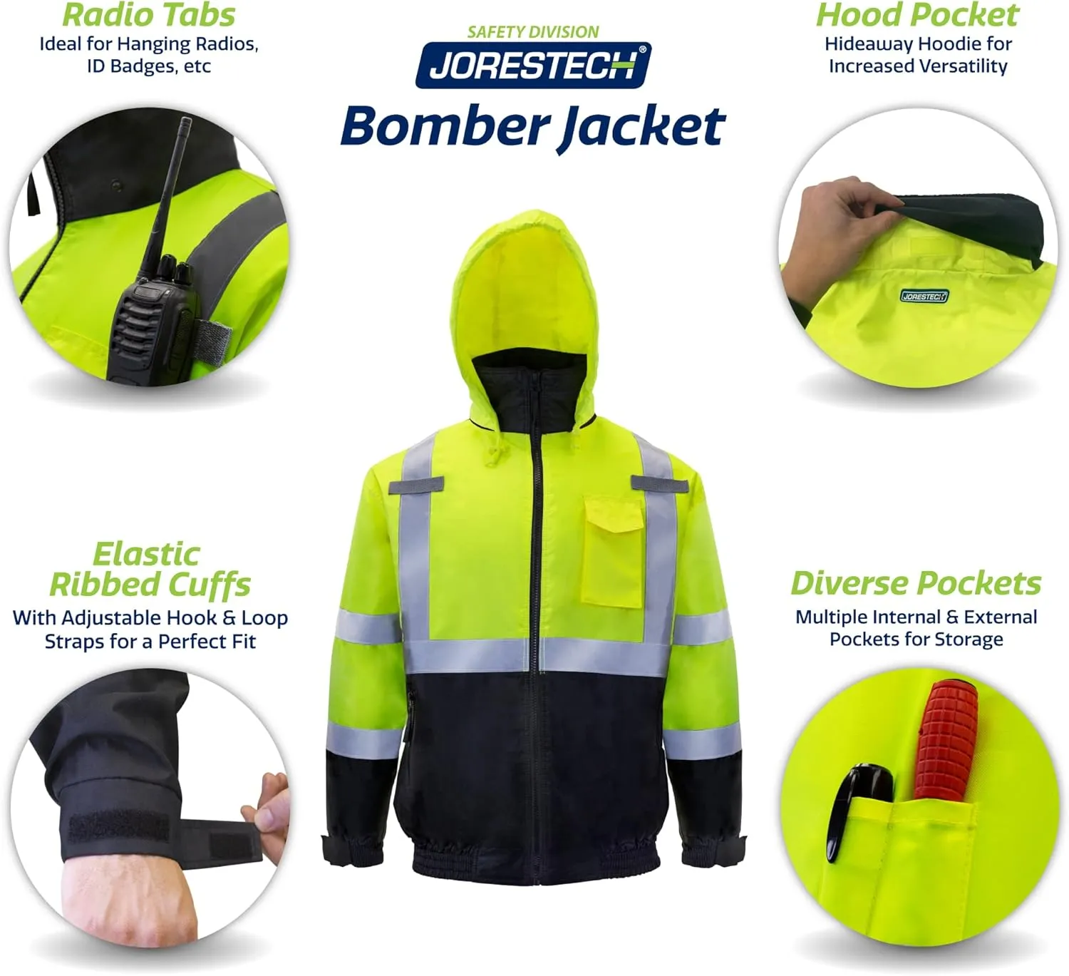 JORESTECH High Visibility Waterproof Bomber Jacket ANSI/ISEA 107-2015 Class 3 Level 2 