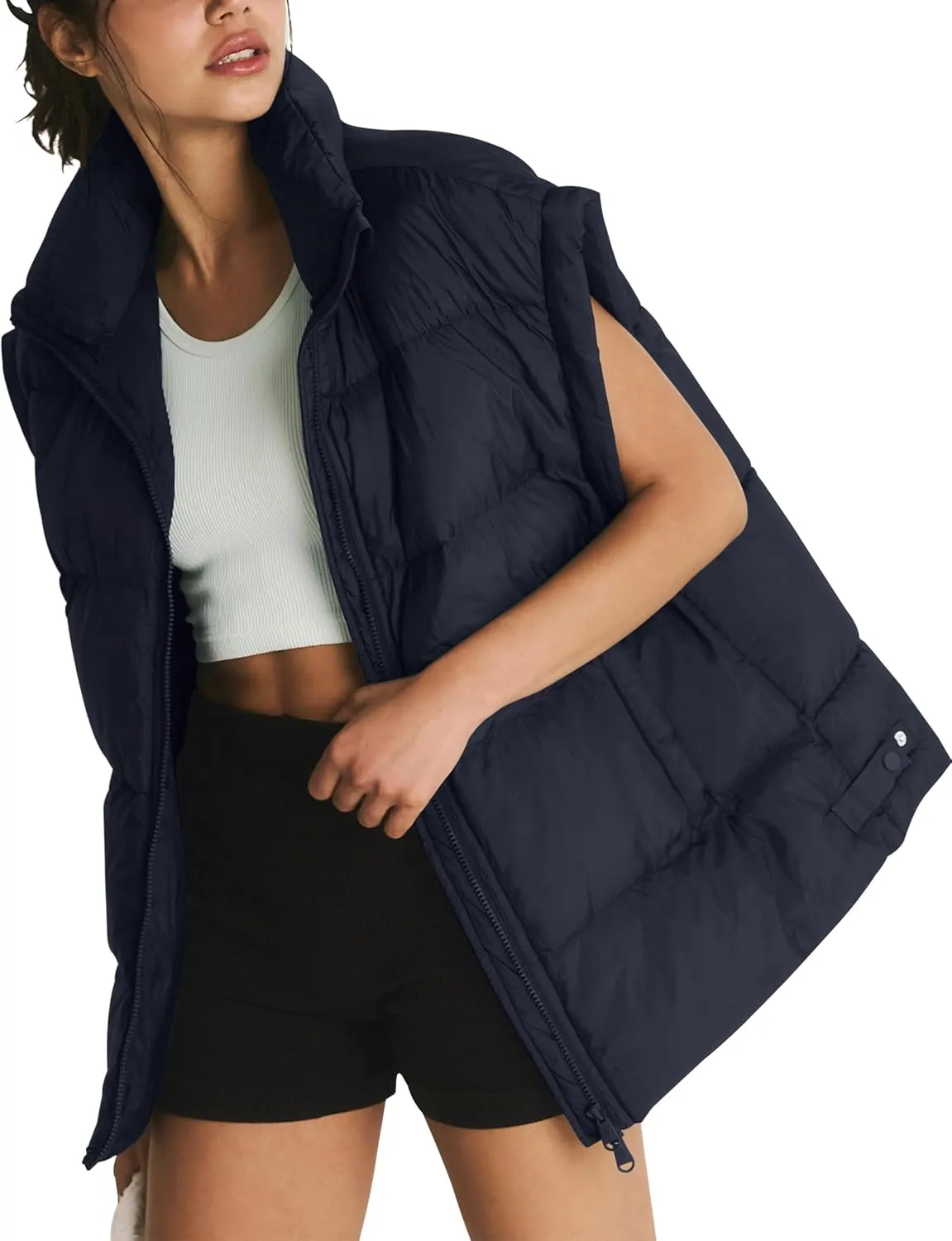 Lingswallow Womens Puffer Vest Oversized Puffer Jacket Coat Outerwear Sleeveless Stand Collar Vest for Women 2024 Trendy