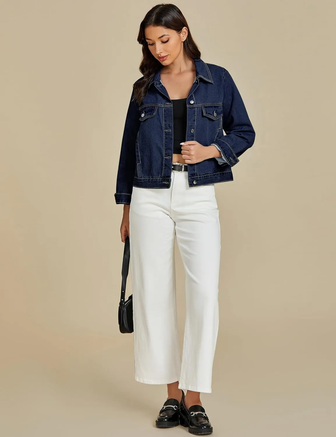 luvamia Denim Jackets for Women Trendy Casual Button Down Relaxed Fit Western Trucker Distressed Jean Jacket with Pocket