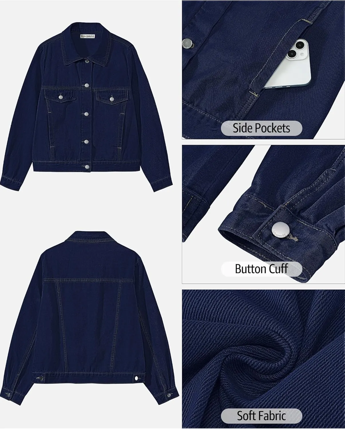 luvamia Denim Jackets for Women Trendy Casual Button Down Relaxed Fit Western Trucker Distressed Jean Jacket with Pocket