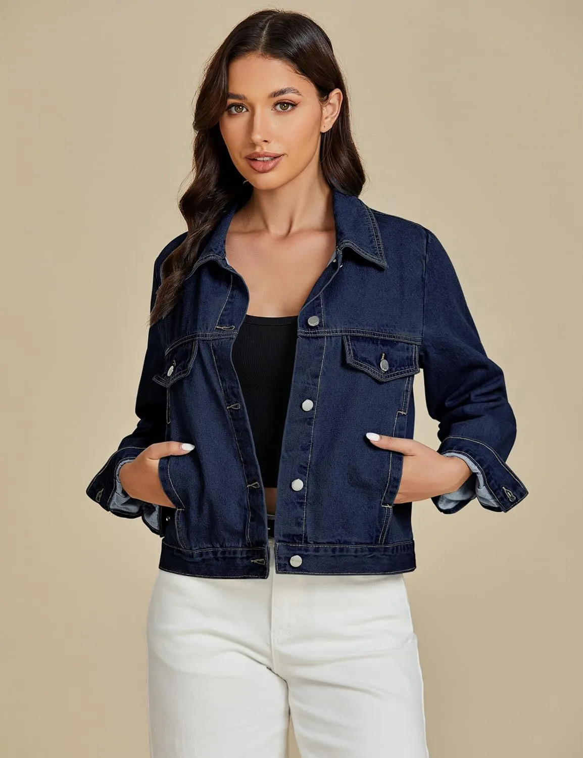 luvamia Denim Jackets for Women Trendy Casual Button Down Relaxed Fit Western Trucker Distressed Jean Jacket with Pocket
