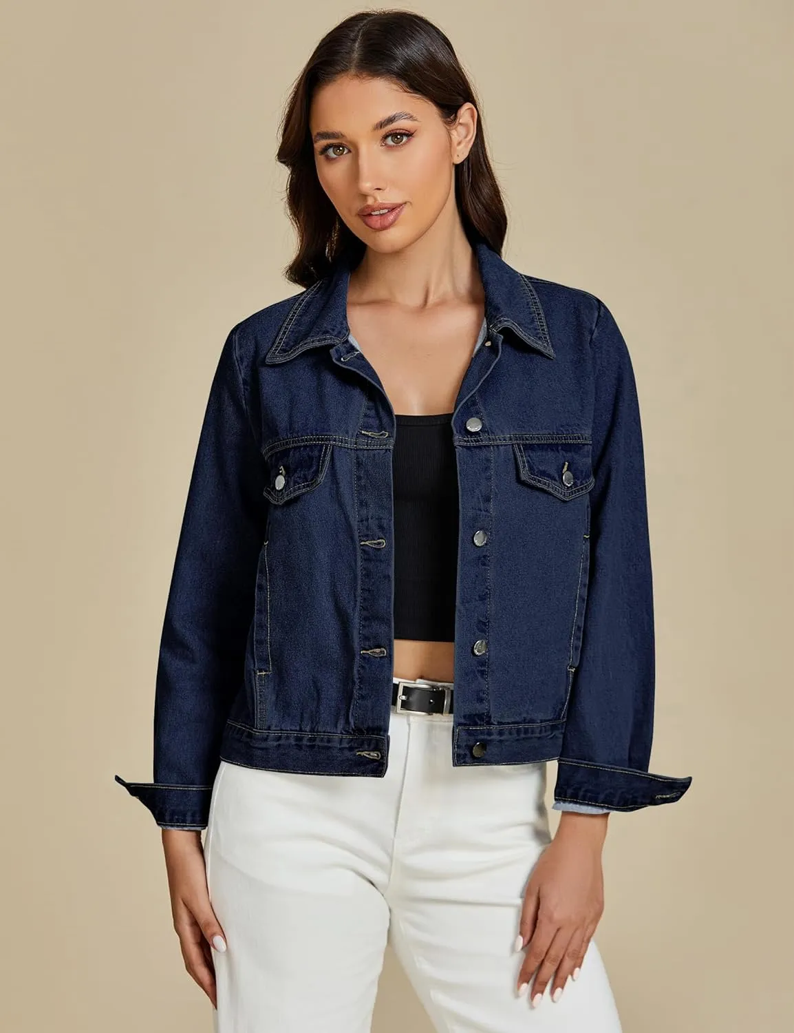 luvamia Denim Jackets for Women Trendy Casual Button Down Relaxed Fit Western Trucker Distressed Jean Jacket with Pocket