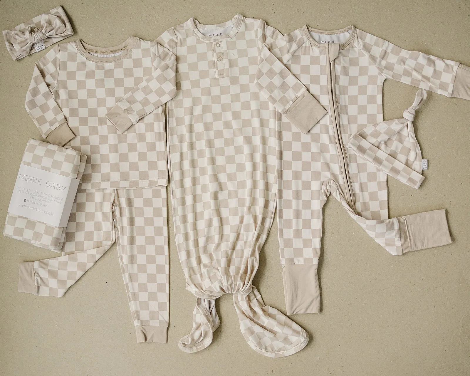 Mebie Baby Bamboo Cozy Set - Taupe Checkered