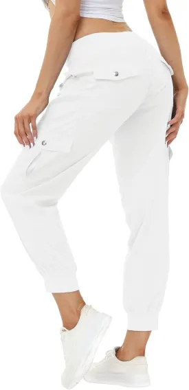 MoFiz Women's Lightweight Hiking Cargo Pants Outdoor Quick Dry Casual Travel Sweatpants Joggers Elastic Waist Button Pockets