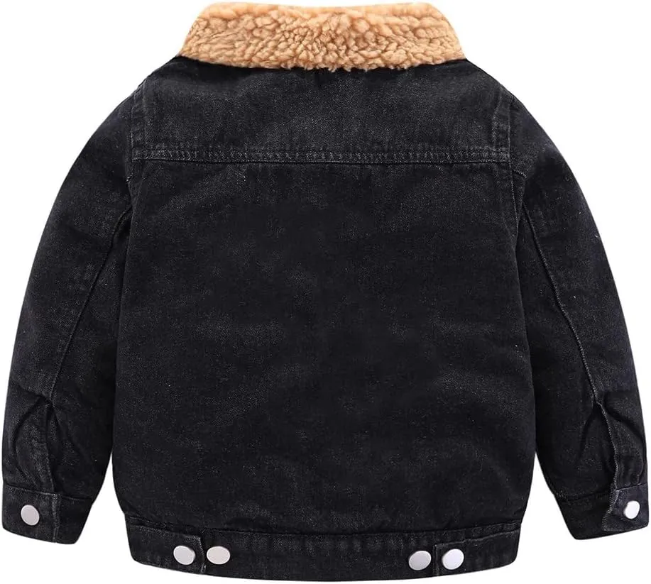 Mud Kingdom Little Boys Denim Jacket Fleece Lined Cute Sherpa Collar Snap Button