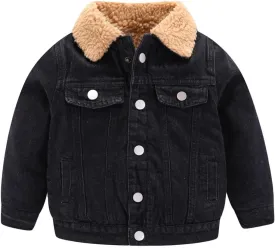 Mud Kingdom Little Boys Denim Jacket Fleece Lined Cute Sherpa Collar Snap Button