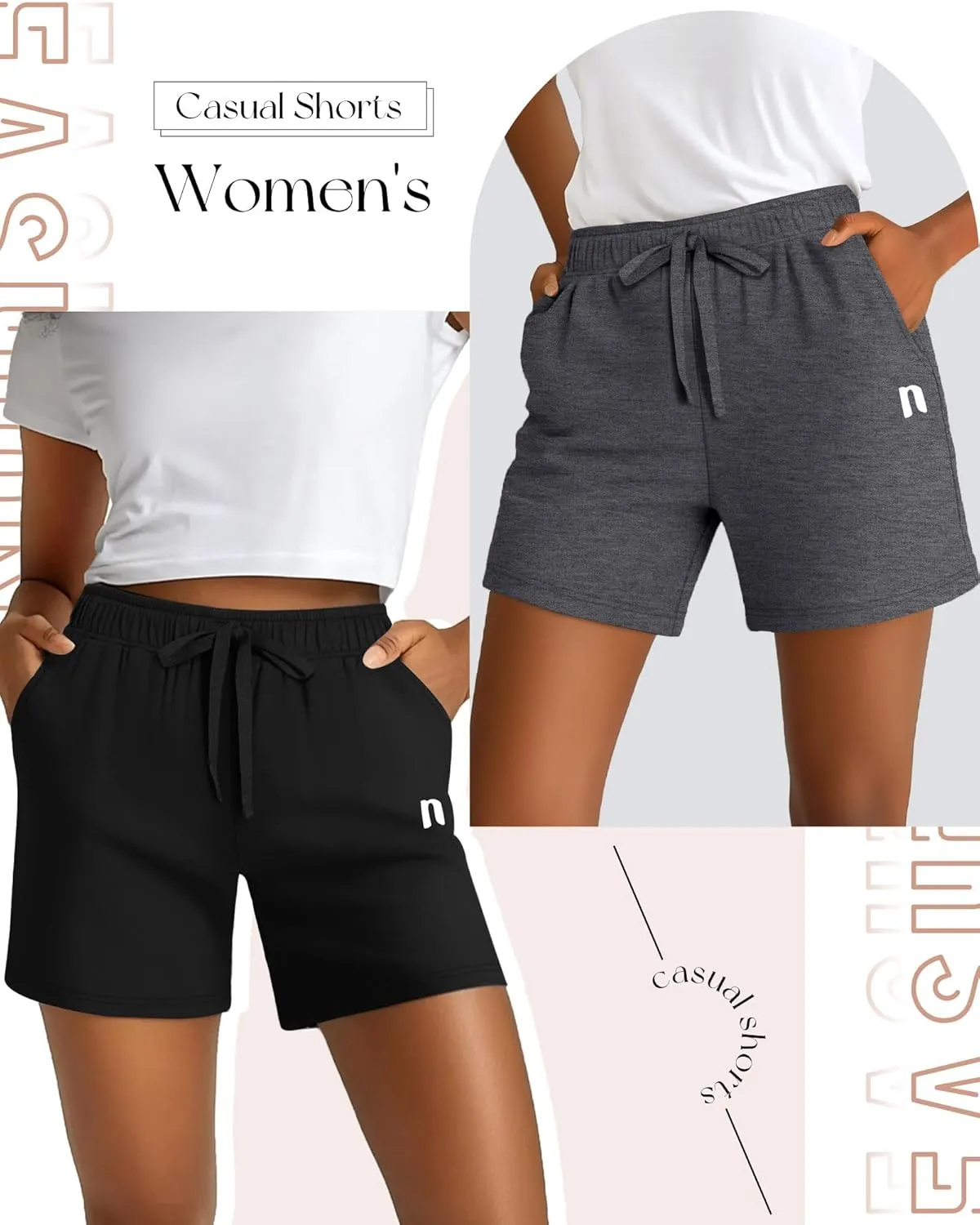 Neer 3 Pack Women's Sweat Shorts, Summer Drawstring Cotton Shorts with Pocket Loose Athletic Lounge Casual Running Bottoms