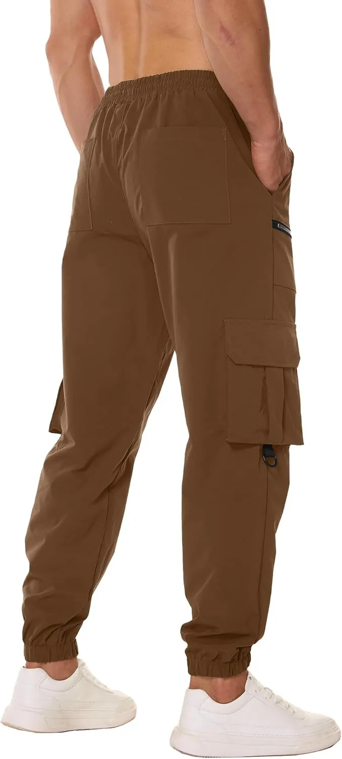 PLEPAN Men's Casual Cargo Pants Elastic Waist Drawstring Joggers Pants Tapered Sweatpants for Men Multi Pockets