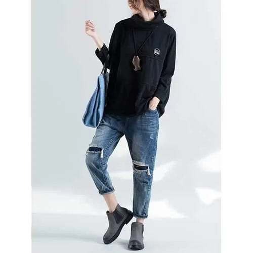 Plus Size Casual Women High Collar Sweatshirts