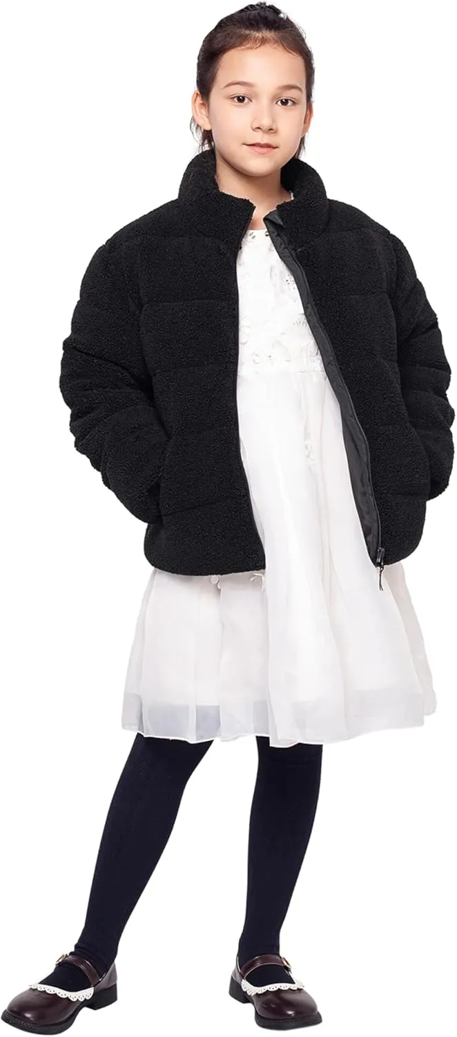 Rokka&Rolla Girls' Fuzzy Shaggy Puffer Jacket Winter Coat