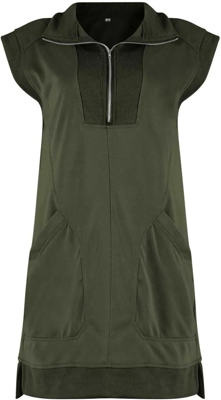 Tennis Dresses for Women 2024 Half Zip Summer Sweatshirts Plus Size Casual Solid Pullover Tees Long Tops with Pocket