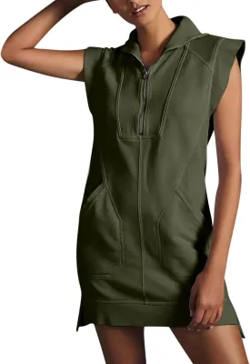 Tennis Dresses for Women 2024 Half Zip Summer Sweatshirts Plus Size Casual Solid Pullover Tees Long Tops with Pocket