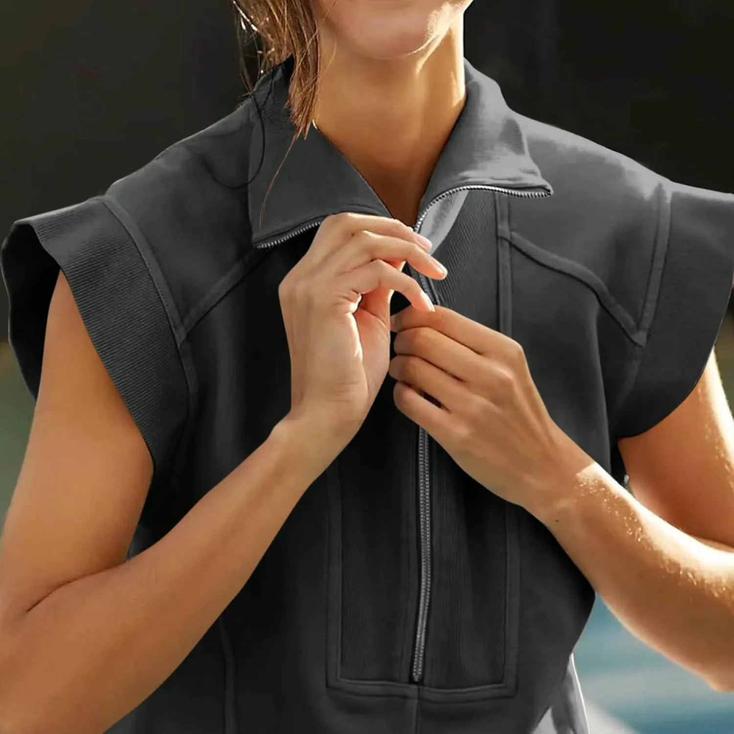 Tennis Dresses for Women 2024 Half Zip Summer Sweatshirts Plus Size Casual Solid Pullover Tees Long Tops with Pocket