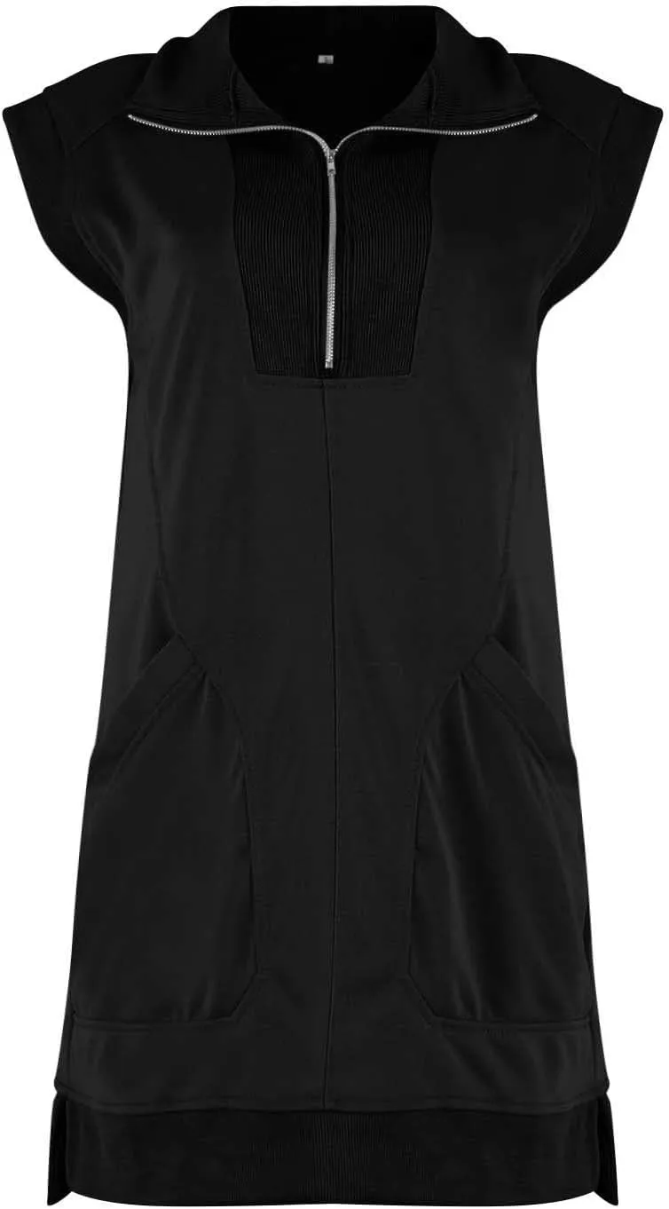 Tennis Dresses for Women 2024 Half Zip Summer Sweatshirts Plus Size Casual Solid Pullover Tees Long Tops with Pocket