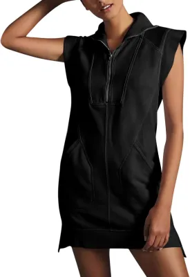 Tennis Dresses for Women 2024 Half Zip Summer Sweatshirts Plus Size Casual Solid Pullover Tees Long Tops with Pocket