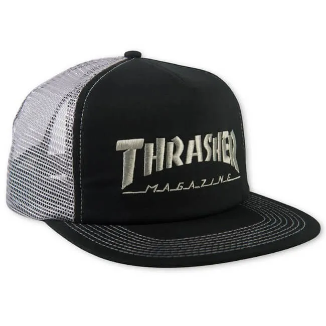 THRASHER LOGO EMBROIDERED MESH CAP BLACK/GREY