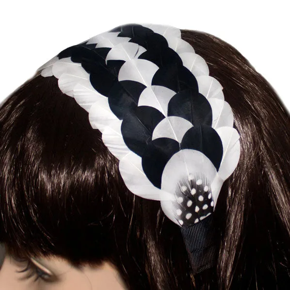 Wide Black and White Feather Hairband