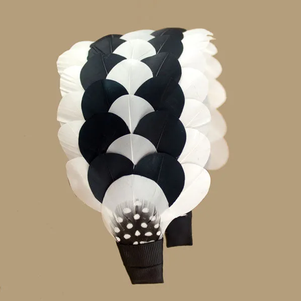 Wide Black and White Feather Hairband