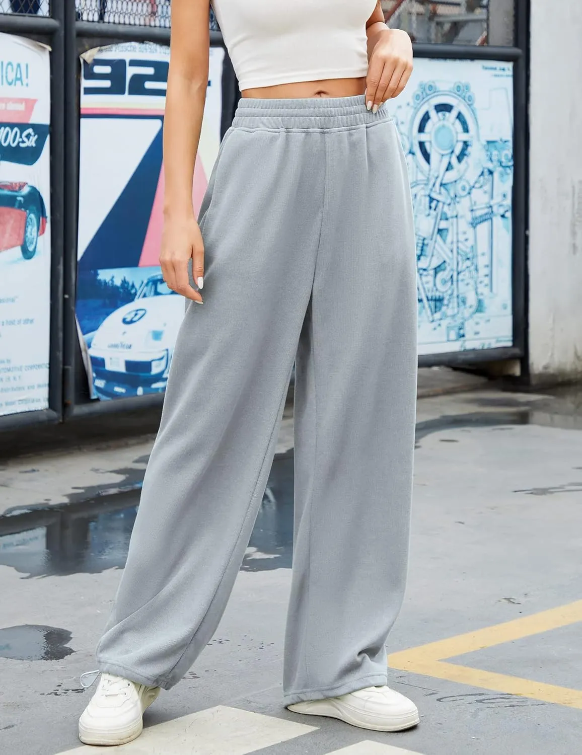 Women Baggy Sweatpants Casual Wide Leg Drawstring Athletic Fit Joggers Lounge Pants Trousers with Pockets 2024