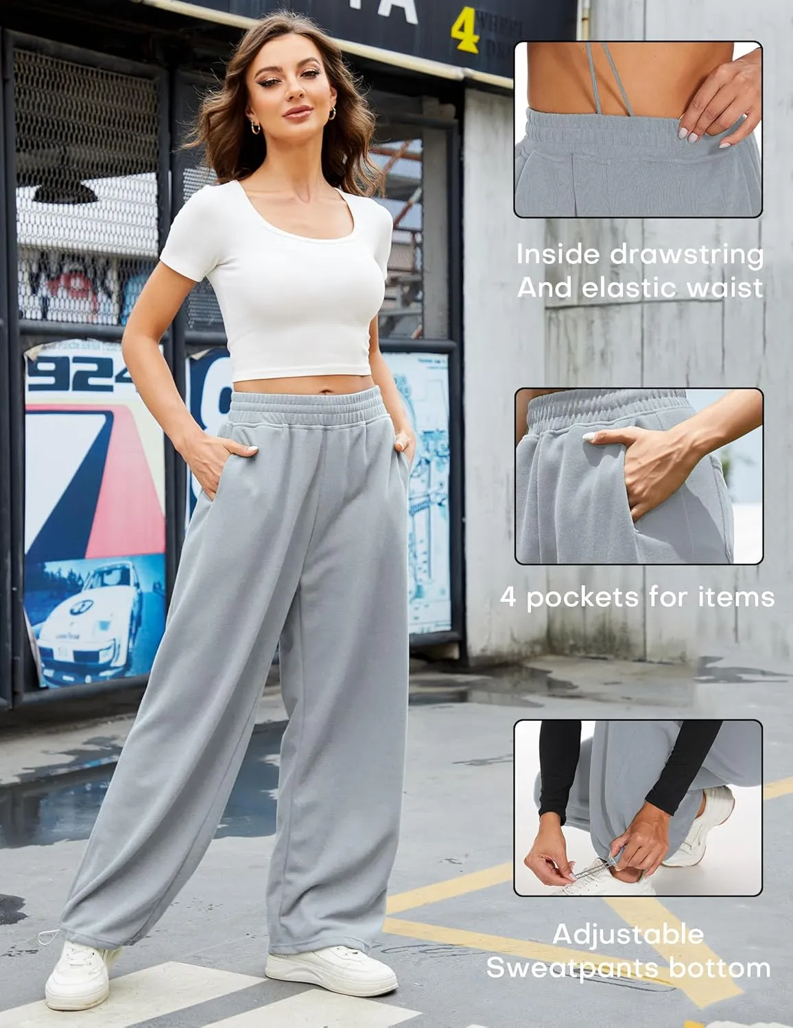 Women Baggy Sweatpants Casual Wide Leg Drawstring Athletic Fit Joggers Lounge Pants Trousers with Pockets 2024