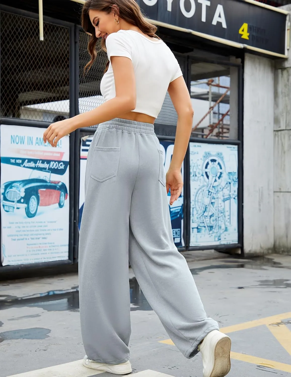 Women Baggy Sweatpants Casual Wide Leg Drawstring Athletic Fit Joggers Lounge Pants Trousers with Pockets 2024