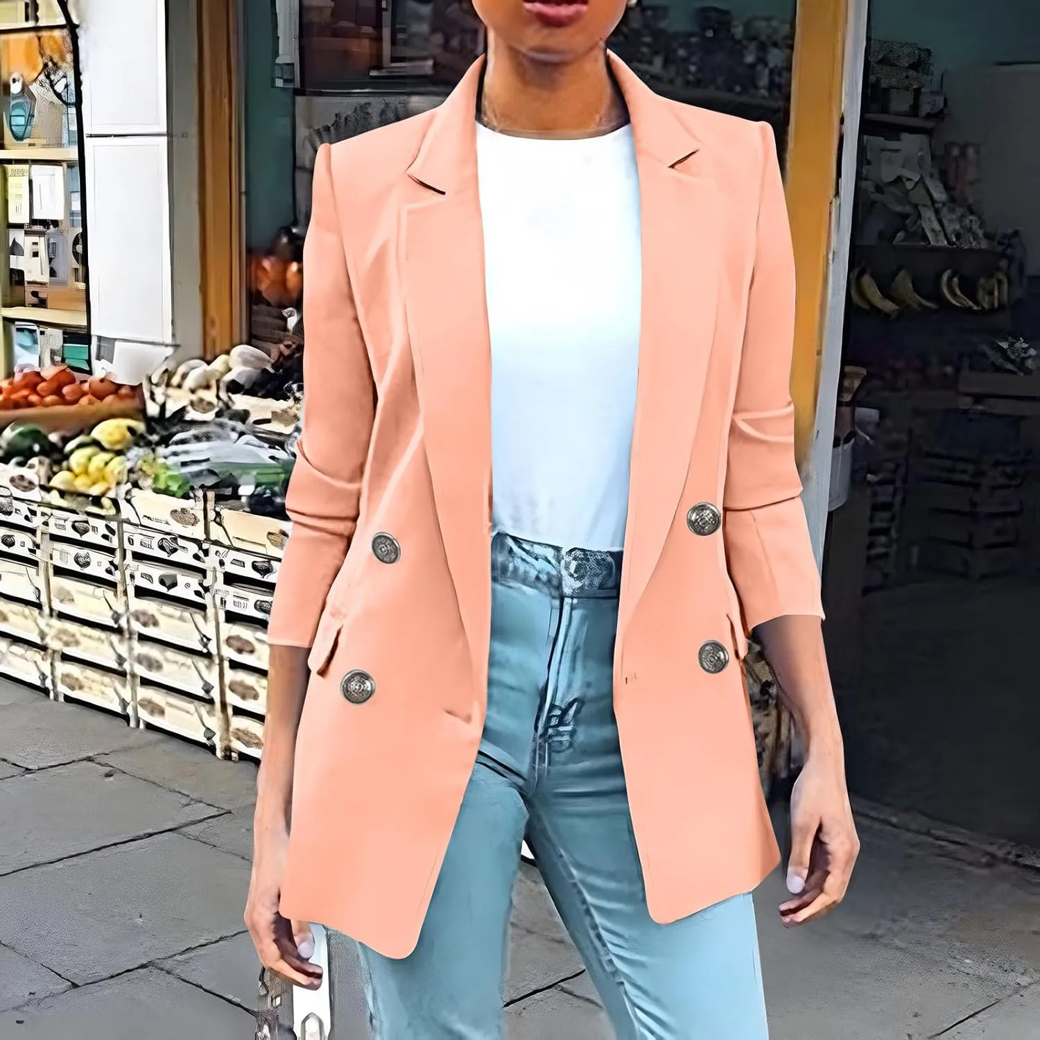 Women's Fall Casual Blazers Business Outfits Long Sleeve Notch Lapel Trendy Work Suit Office Blazer Jackets Outerwear
